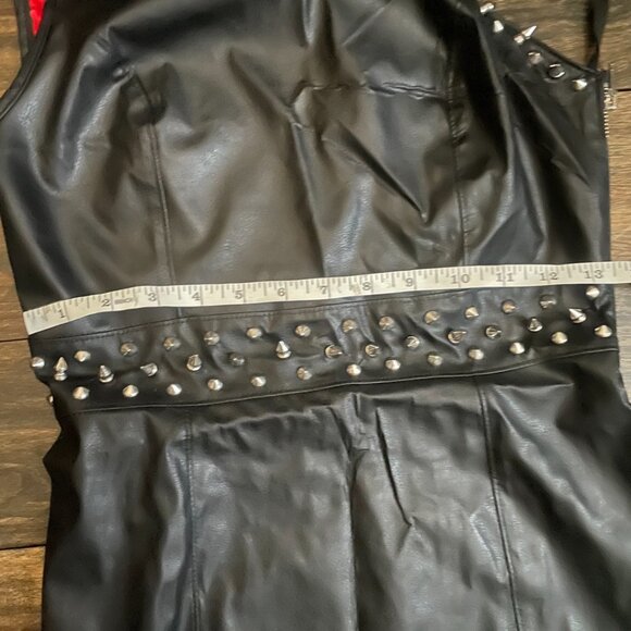 Black Faux Leather Studded One-Shoulder Dress - Picture 9 of 10